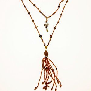 Beaded Amber and Silver Necklace